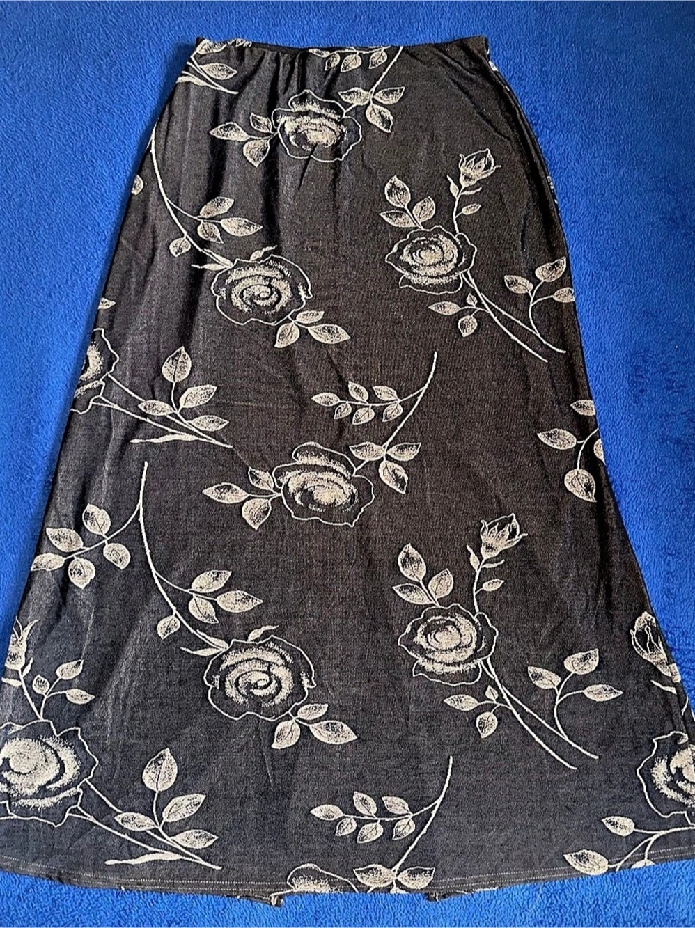 Vintage 90s Espressa USA Floral Embroidered Maxi Skirt Brown Large Made in USA